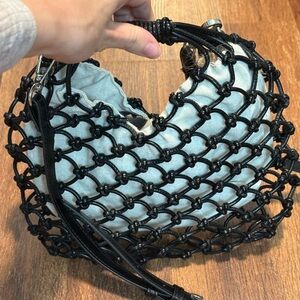 Zara Black Shoulder Bag with Intricate Design